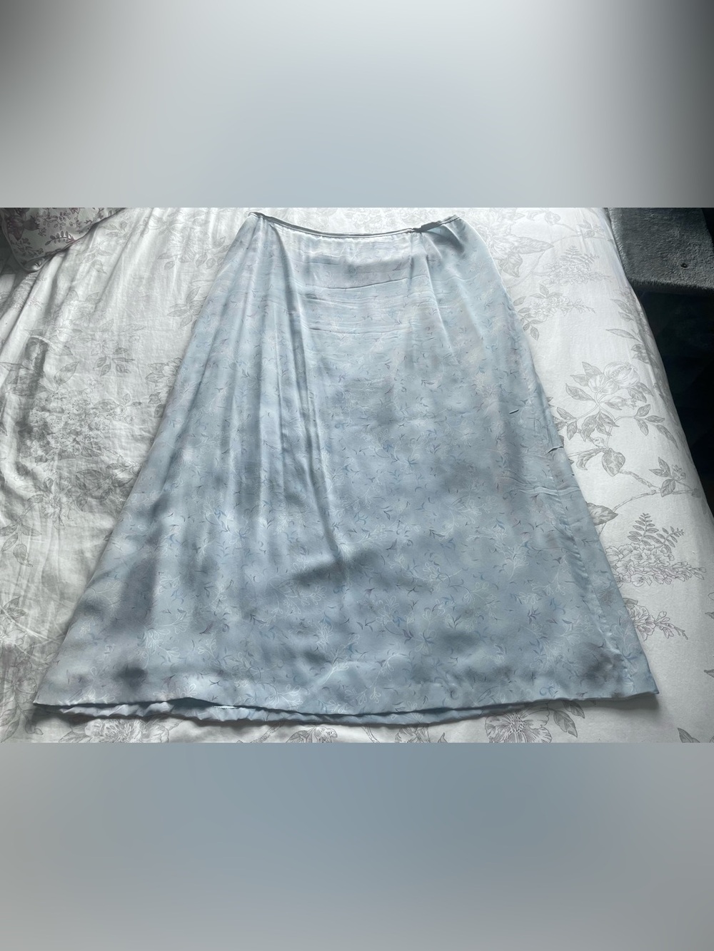 Vintage Powder Blue Silk Floral Midi Slip Skirt 20W Fairycore Ethereal Whimsical